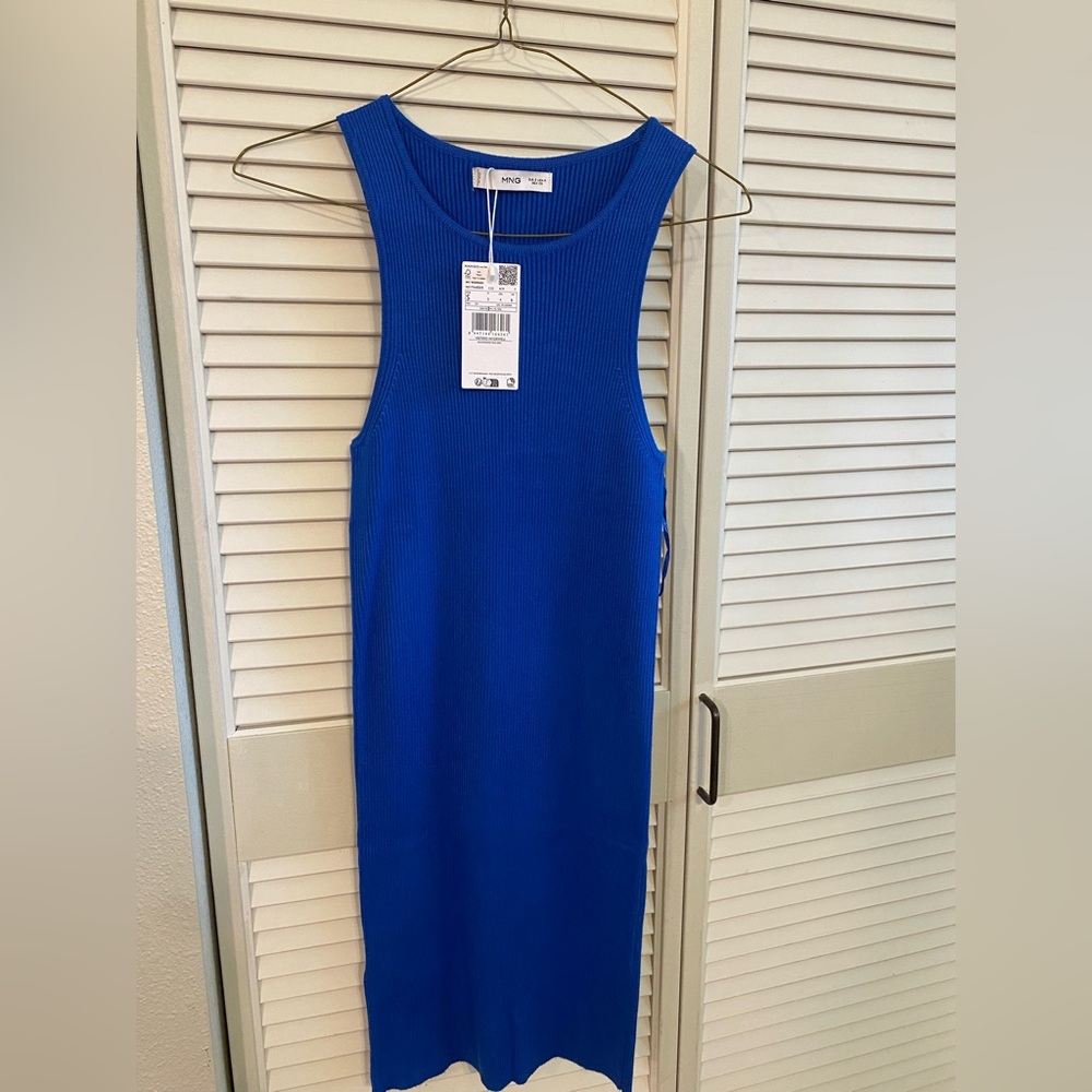 Mango Cobalt Blue Ribbed Midi Dress